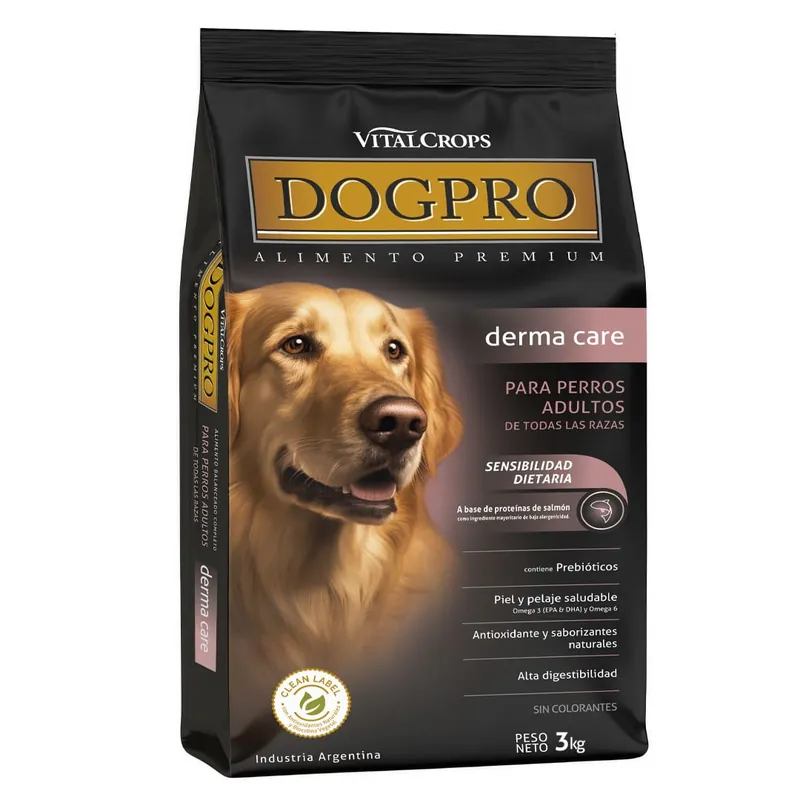 Dogpro Derma Care: Frente de la bolsa de 3 kg. Abre la foto en grande en otra pestaña